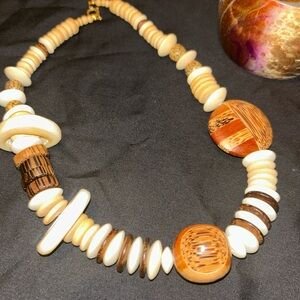 Bohemian Wood and Cream Necklace and bracelet